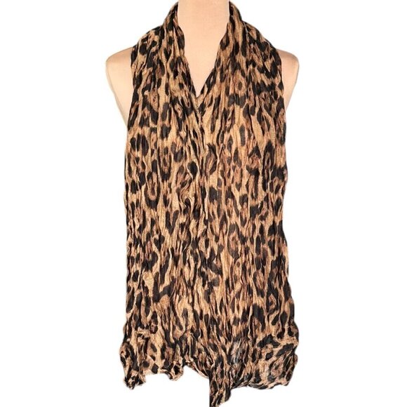 NEW Leopard Print Scarf Brown Black Crinkle Fabric Lightweight Animal Print - Picture 7 of 10